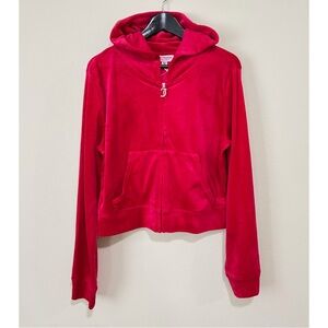 NWT JUICY COUTURE Size Large Magenta Pink Velour OG Bling Hoodie Sweater